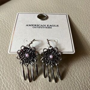 American Eagle Outfitters!  Cute silver tone earrings with tiny pink stone! New